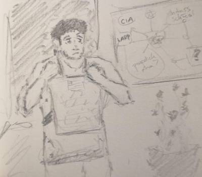 James and his corkboard. James and his corkboard.